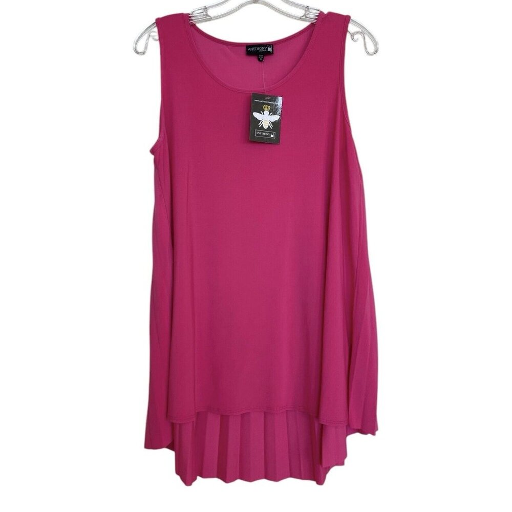 Anthony Original Top Blouse Womens Size Medium Green Pleated Tank‎ Top High Low